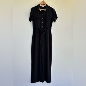 Umgee Jumpsuit Pantsuit Black Button Front Tie Pockets Women's Size Small